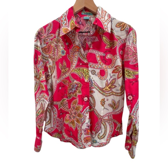 Too-She-She Tops - Too-She-She Vintage Vibrant Pink Paisley Button-Up Shirt- Small